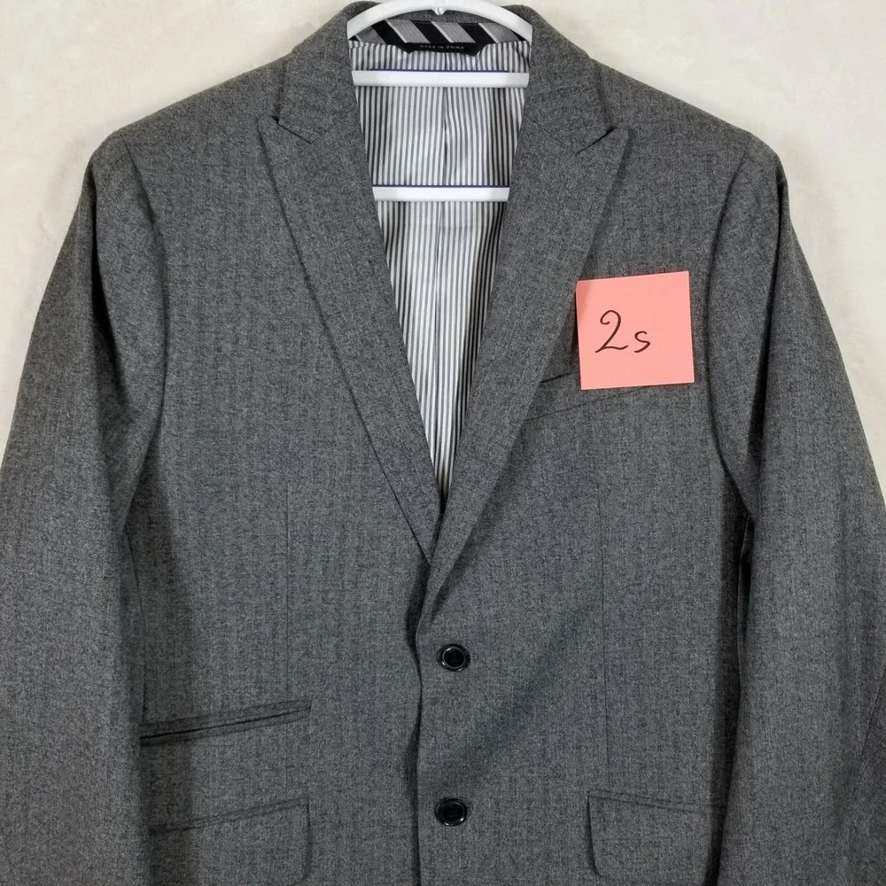 Banana Republic Modern Slim Fit Grey Herringbone 100% Wool Blazer Sport Coat 40R